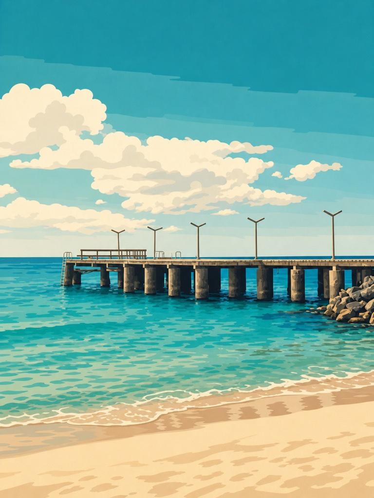 Illustrated VistaSpots postcard of the Pontão de Santa Maria pier on Sal island, Cabo Verde