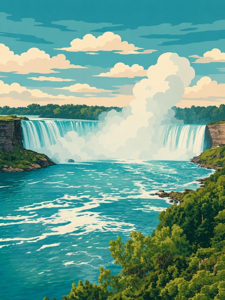 Illustrated VistaSpots postcard of Niagara Falls in Niagara Falls, Ontario