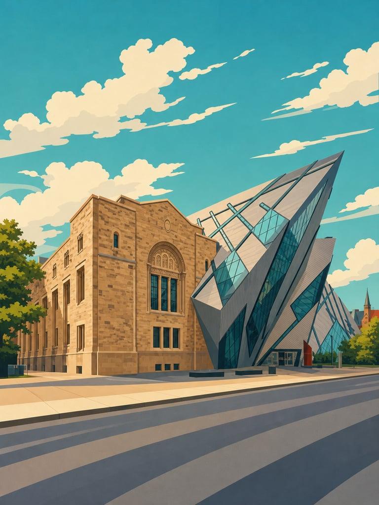 Illustrated VistaSpots postcard of the Royal Ontario Museum in Toronto