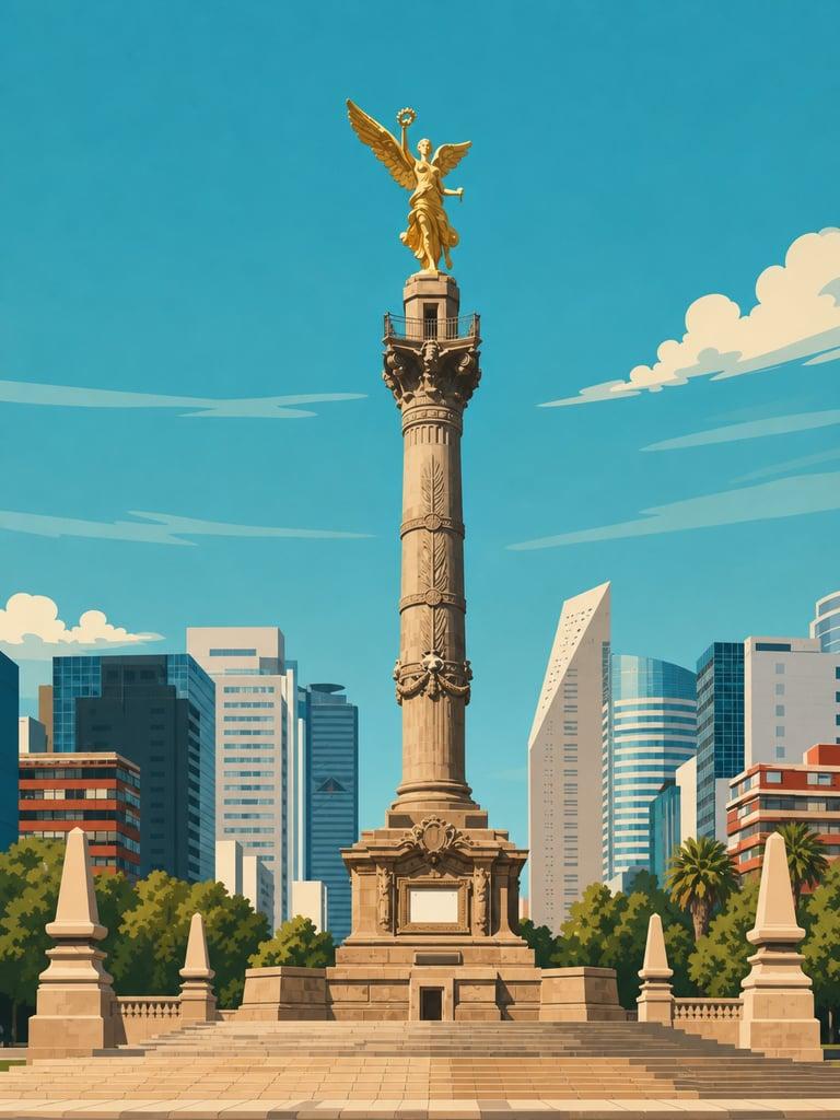 Illustrated VistaSpots postcard of the Ángel de la Independencia in Mexico City