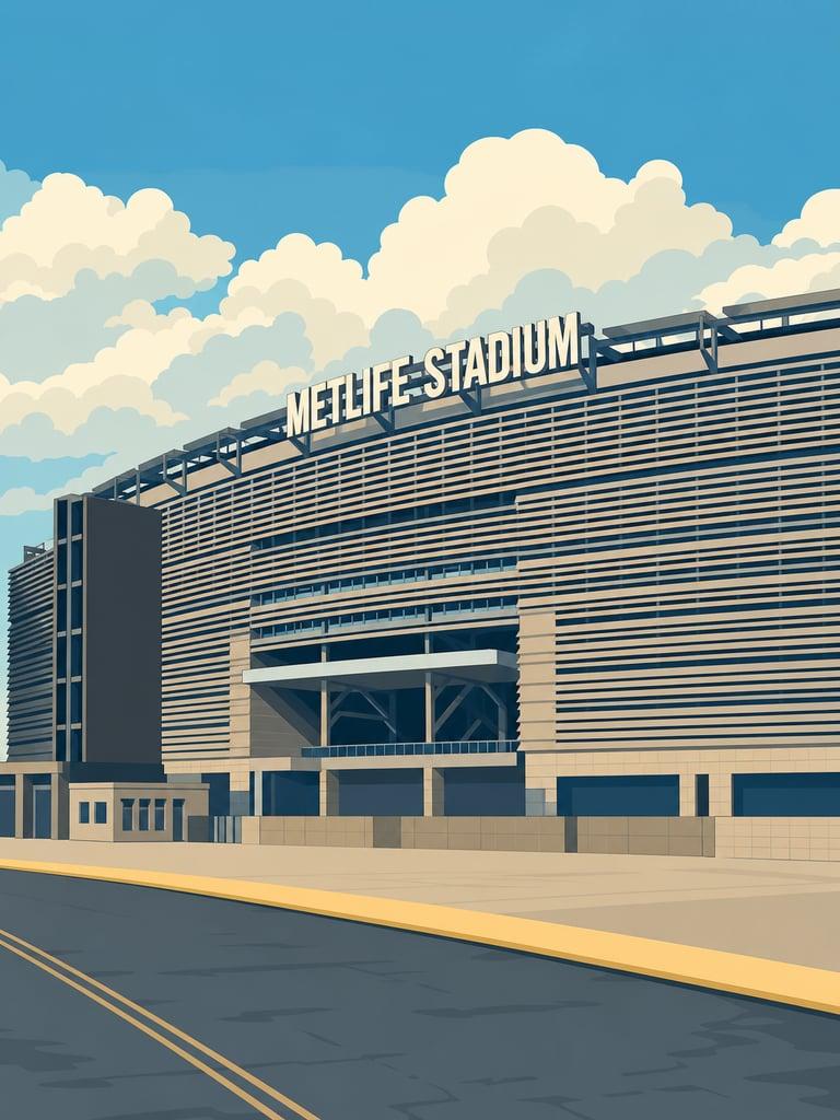 Illustrated VistaSpots postcard of MetLife Stadium in East Rutherford, New Jersey