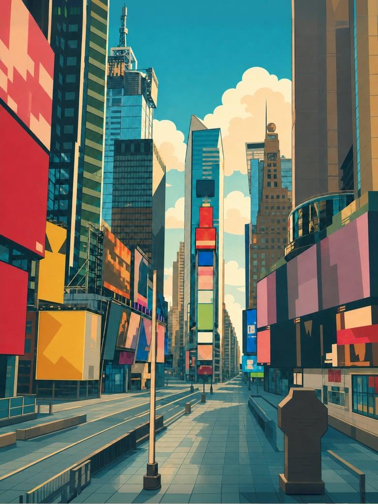 Illustrated VistaSpots postcard of Times Square in New York