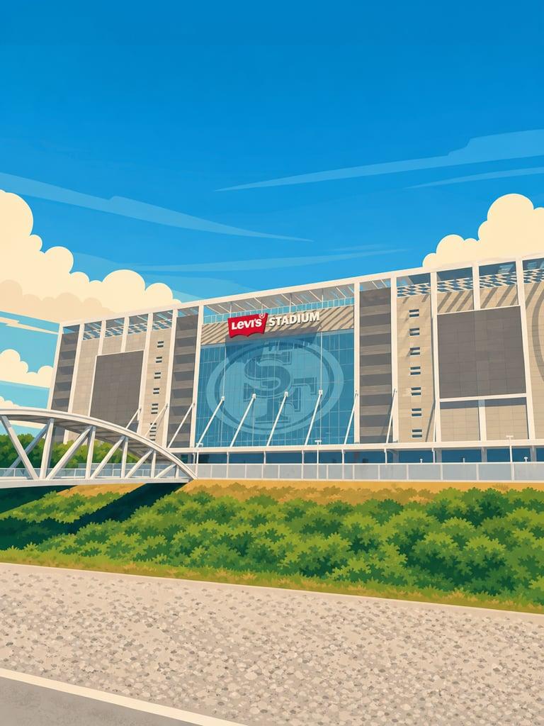 Illustrated VistaSpots postcard of Levi's Stadium in Santa Clara
