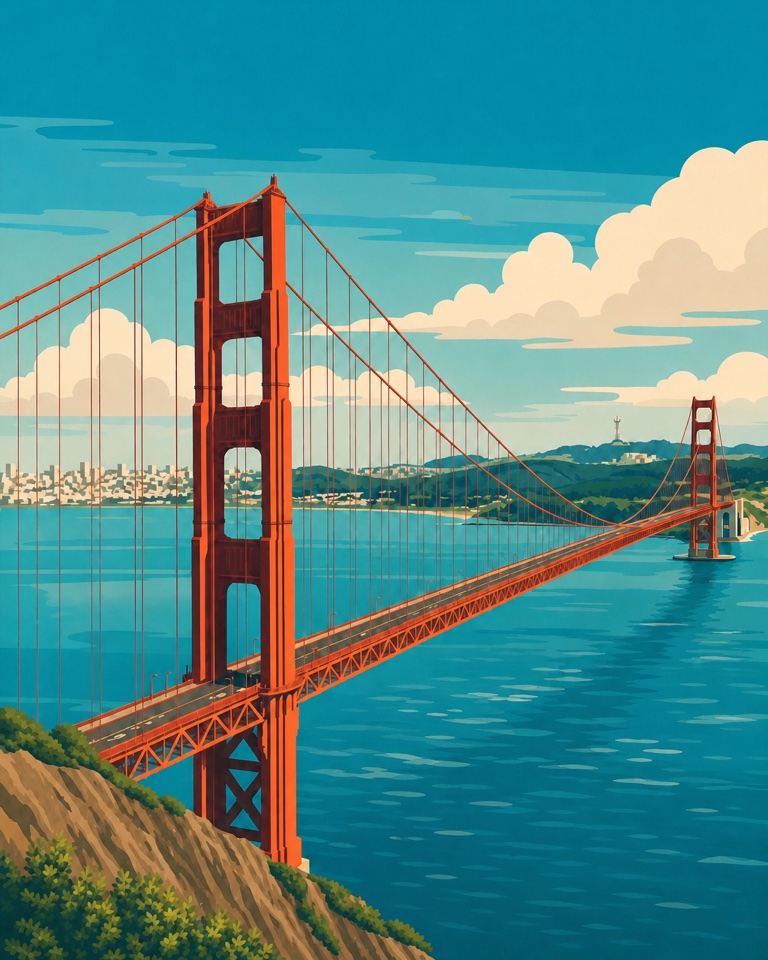 Golden Gate Bridge illustrated collectible card